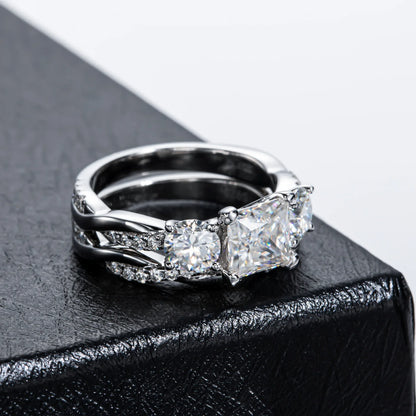 Carnica Luxury 925 Sterling Silver 1CT Real Moissanite Ring for Women Sugar Cube Pull-twist Arm GRA Diamond Wedding Jewelry Gift