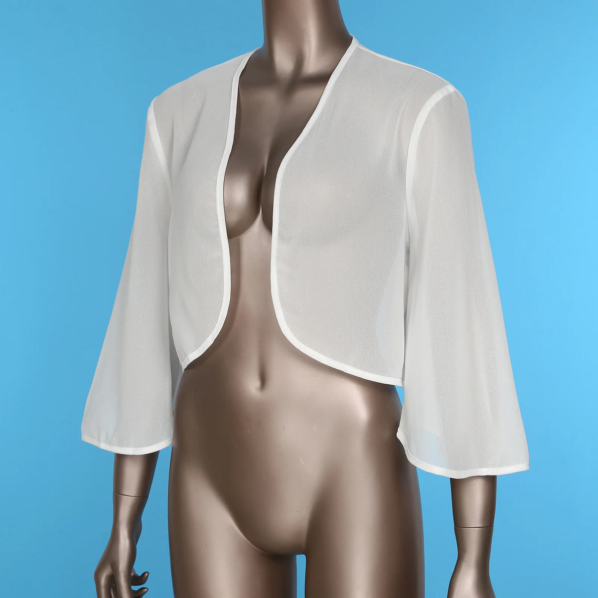 Womens 3/4 Sleeve Chiffon Cardigan Bolero Jacket Summer Elegant Wedding Party Bridal Dress Cover Ups Wraps Shawls Shrug