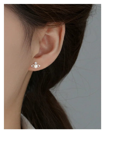 Fashionable Simple 999 Sterling Silver Zircon Planet Shell Earrings for Women Exquisite Light Luxury Jewelry