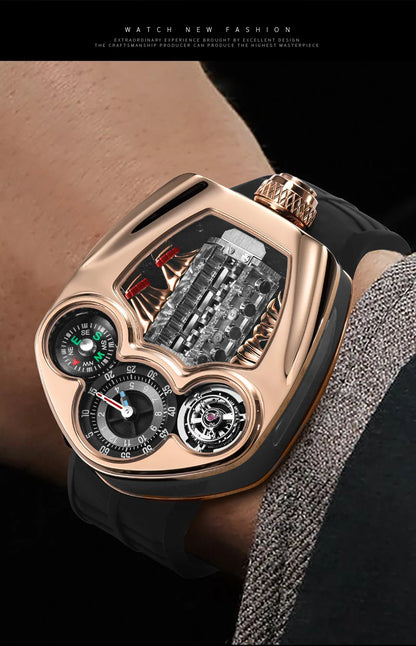 PINDU Design Men's Watch Top Brand Luxury Business Watch Men's Compass Waterproof Quartz Wristwatches Silicone Strap P6658