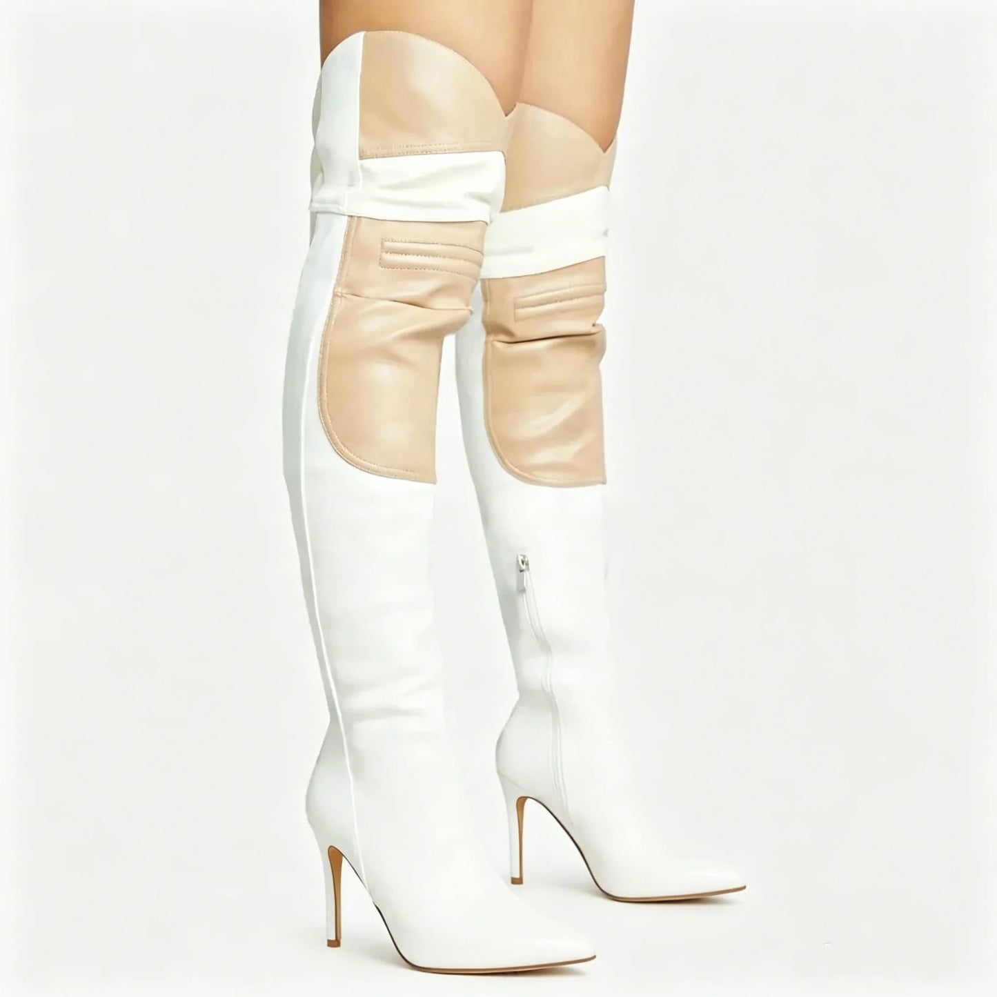 Fashion Leather Pointed Toe Zip Boots Women Design Sexy Stiletto High Heel Knee High Boots Lady Shoes Party Fall Luxury