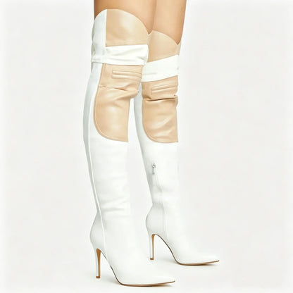 Fashion Leather Pointed Toe Zip Boots Women Design Sexy Stiletto High Heel Knee High Boots Lady Shoes Party Fall Luxury