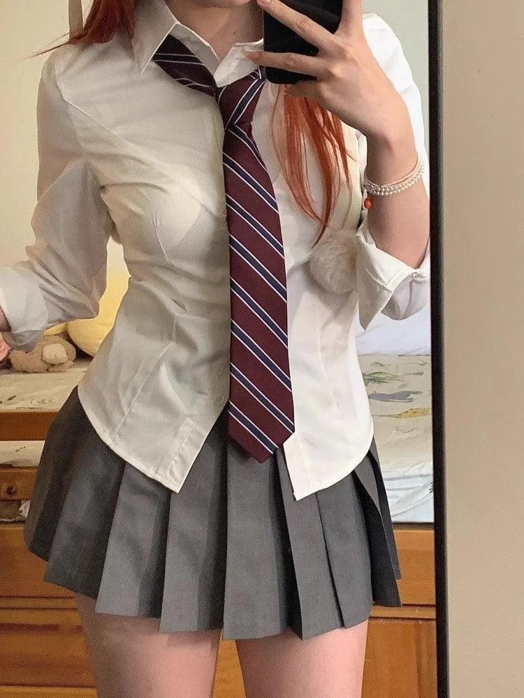 White Original JK Uniform Fitted Shirt Japanese-style Sweet and Spicy School Uniform Long-sleeved Slimming Top for Hot Girls