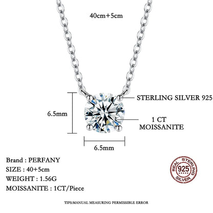 PERFANY 1-5 Carat Moissanite Necklace for Women S925 Pure Silver Diamond Classic Four Claw Pendant Wedding Jewelry