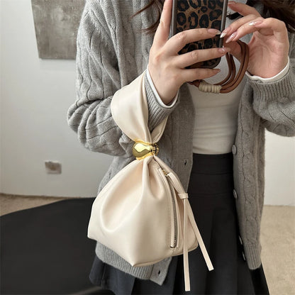 Mini PU Leahter Underarm Pleated Cloud Bag For Women 2025 Fashion Designer Female Retro Bucket Shoulder Bag Handbags And Purses