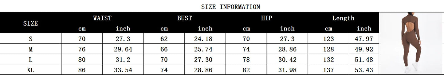 Solid Color Bodysuits for Woman's Backless Long Sleeved Zipper Yoga Jumpsuits High Dtrength Workout Sports Fitness Clothing Set