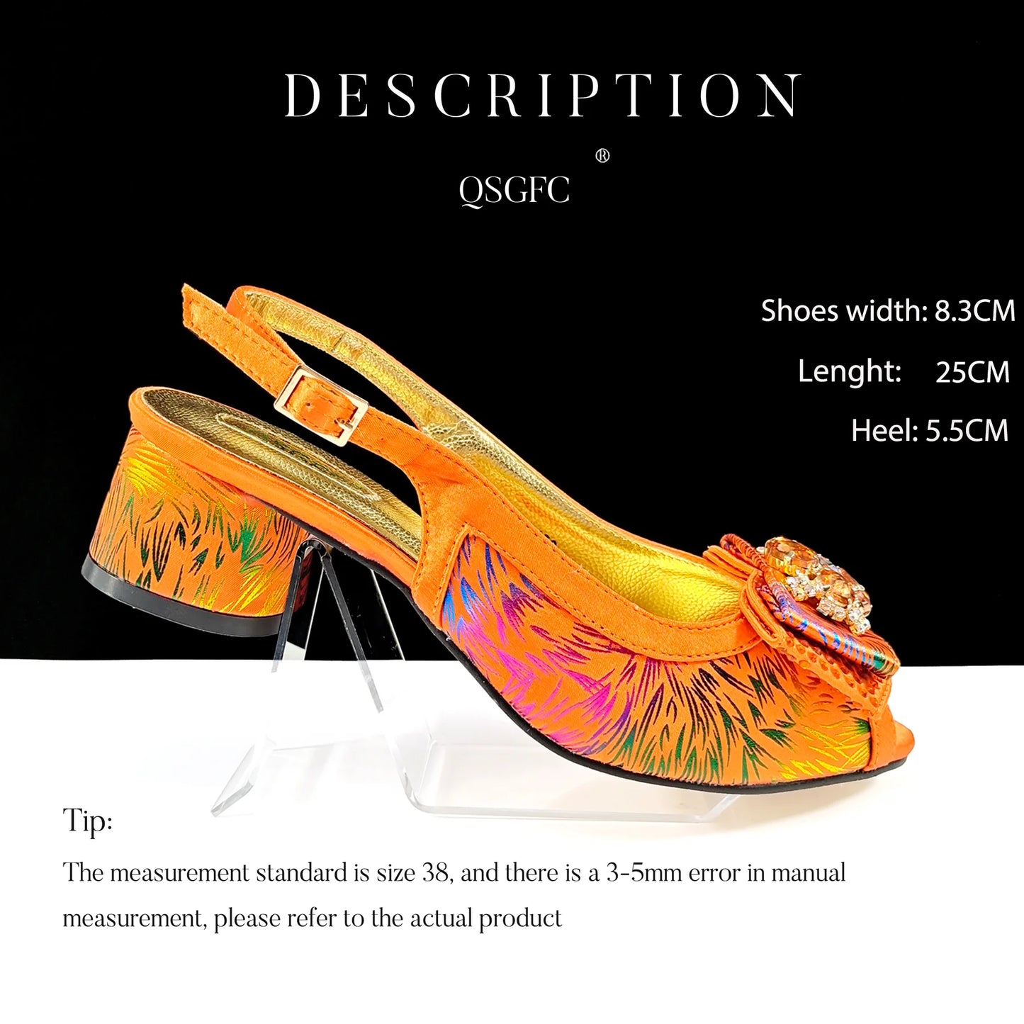 QSGFC Italian Design Color Matching Rhinestone Comfortable High Heel Shoes And Bag Fashion Style Pointed-Toe Shoes For Women