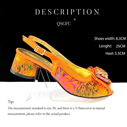 QSGFC New Design Nigerian Style Women Heels Shoes And Elegant Bag Set Color Matching Handbag Wedding Party Women Shoes