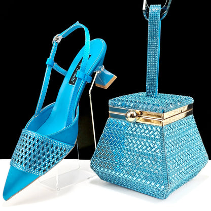 Fashion Three-Dimensional Hard Bag Sequins Decoration Lady Fashion Elegant Shoes and Bag Set Women Shoes