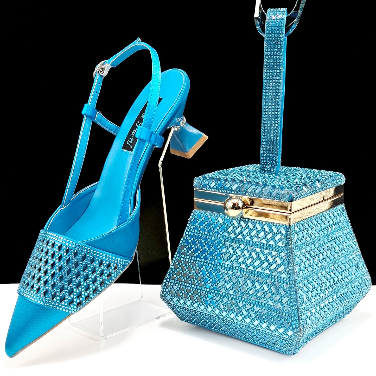 Fashion Three-Dimensional Hard Bag Sequins Decoration Lady Fashion Elegant Shoes and Bag Set Women Shoes