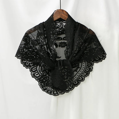 Women'S Lace Triangular Shawl, Breathable Floral Hollow Out Outerwear, French Retro Scarf, Commute Wedding All-Match