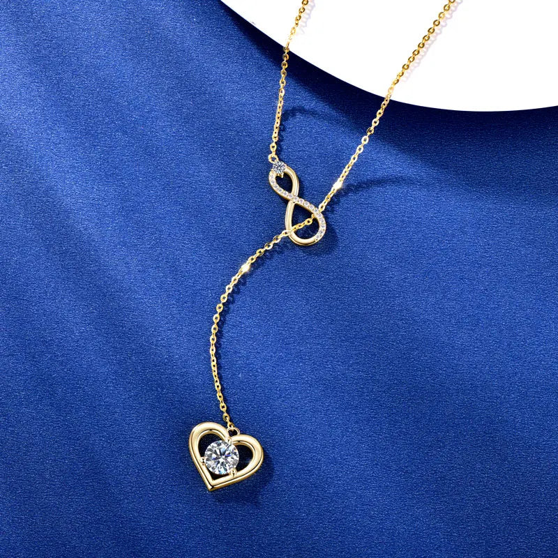 Lnngy 925 Sterling Silver Y-Shaped Heart Pendant Necklaces For Women Certified 6.5mm&2.5mm&1mm Moissanite Necklace Jewelry Gift
