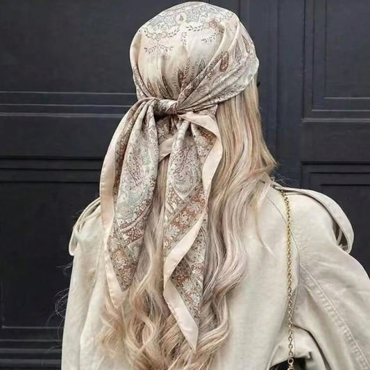 Luxury Satin Paisley Print Silk Scarf Bohemian Multi-Use Shawl High-Quality Bandana Edge Headscarf Commuting Travel Decorative