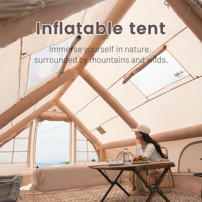 PAKICETUS Luxury Inflatable Camping Tent with Skylight Quick Setup Blow Up Tent with Air Pump 4-6 Persons Large Family Portable Outdoor Tent for Camping Hiking Backyard