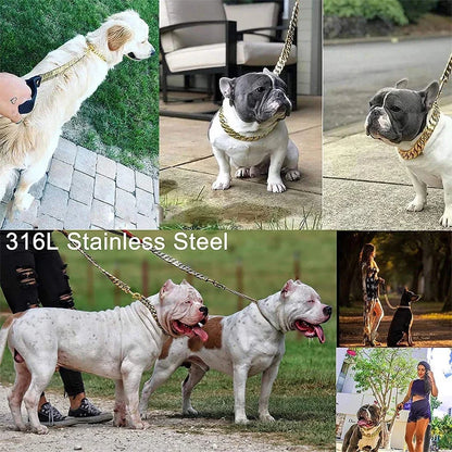Traction Solid Super Strong Gold Collar Stainles Steel Dog Leash Pet Lead Chain 32mm 19mm Bulldog Pitbull Large Dog Collar Leash