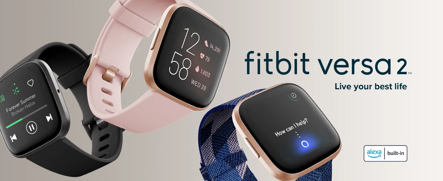 Fitbit Versa 2 Health and Fitness Smartwatch with Heart Rate, Music, Alexa Built-In, Sleep and Swim Tracking, Black/Carbon