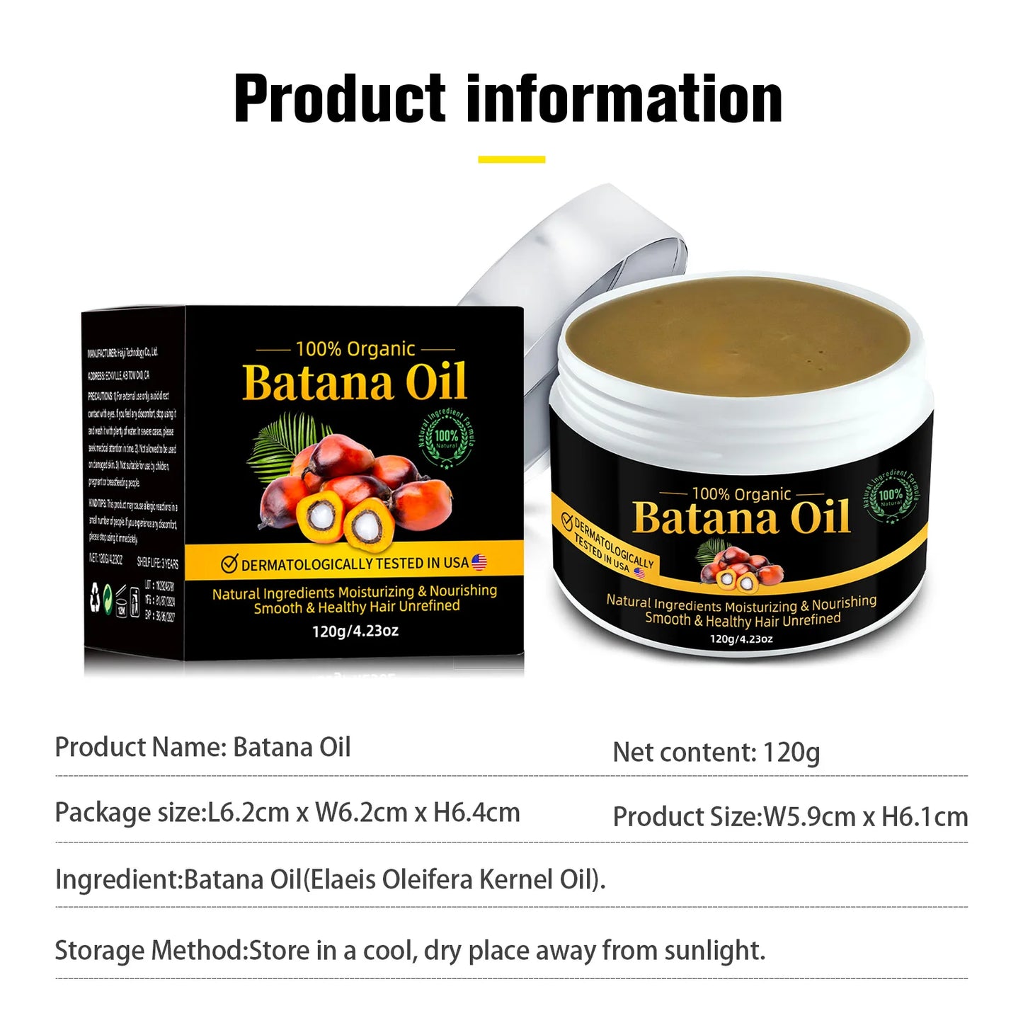 120g Batana Hair Oil Repair Split Ends Nourish Scalp Strengthen Hair Roots for Growth & Shine Hair Care Oil