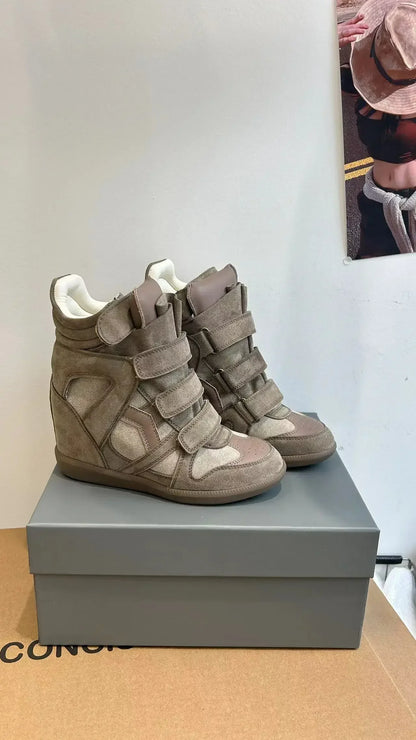 Women's Ankle Boots 2026 New Genuine Leather 8CM Hidden Heel Women Platform Sneakers Fashionable Splice Color Design Women Shoes