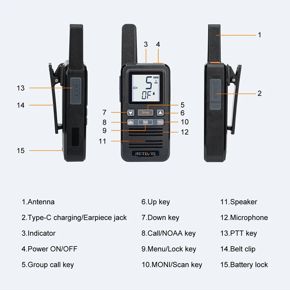 Retevis RB667 Walkie Talkie 2pcs/4pcs PMR446/FRS Portable Type-C Lincense-free Two Way Radio 1.44 Inch LCD Display for Camping
