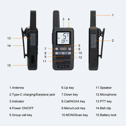 Retevis RB667 Walkie Talkie 2pcs/4pcs PMR446/FRS Portable Type-C Lincense-free Two Way Radio 1.44 Inch LCD Display for Camping