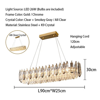 Clear Crystal Ceiling Chandeliers New LED Lights Luxury Rectangle Hanging Lamp Modern Home Decor Lustres for Dining Room Table