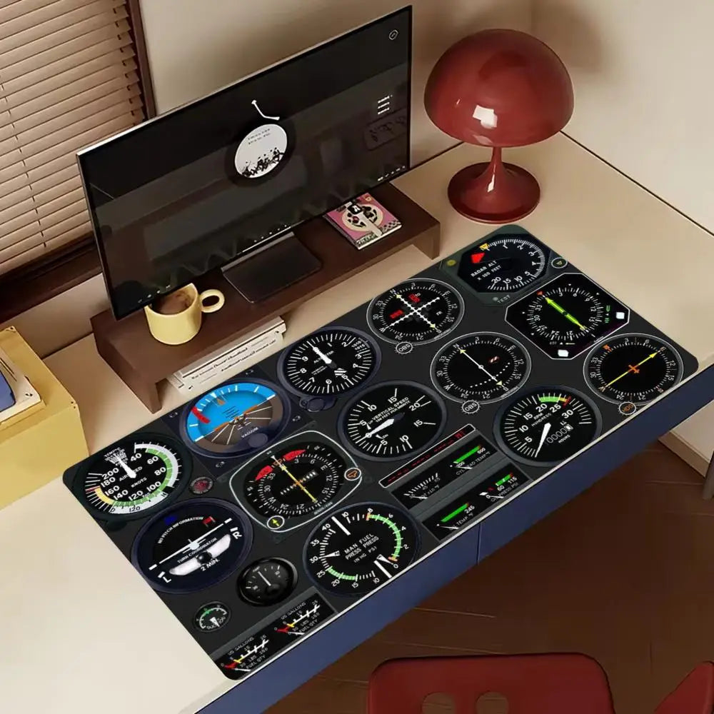 XXL Extended Gaming Mouse Pad Aircraft Cockpit Print Non Slip Stitched Edge Rubber Base Desk Mat Keyboard Carpet PC Laptop