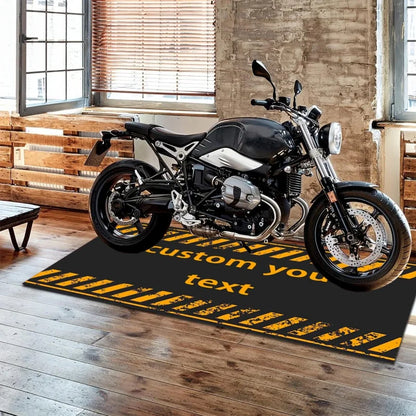 VIKAMA Motorcycle Garage Floor Mat, Warning Stripe Oil-Resistant Workshop Rug, Personalized Biker Decor Carpet