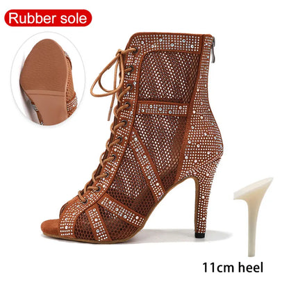 SWDZM Women Dance Boots Shiny Latin Jazz Dance Shoes Full Rhinestone Dancing Boots Customizable Heels Women Ladies Dancing Shoes