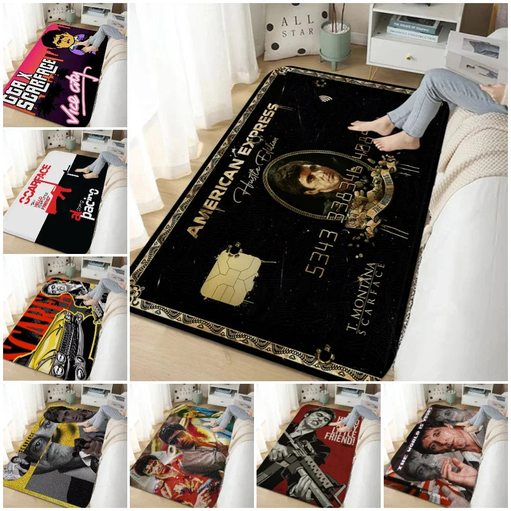 Stylish Movie Scarface Design Floor Mat Sofa Chairs Area Carpet for Living Room Decor Bedroom Non-Slip Bedside Soft Rug Doormat