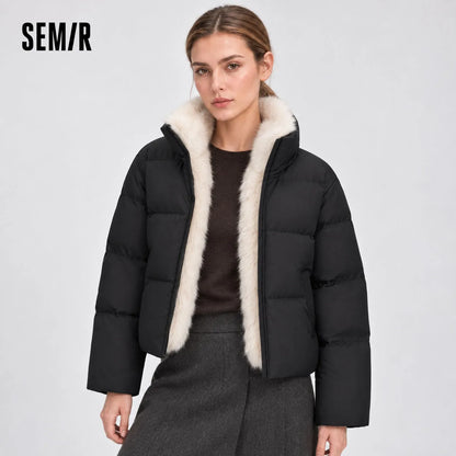 Semir Women Down Jacket Detachable Plush Collar 90 Percent Down Fill Water Repellent Windproof Versatile Outdoor 2026 New