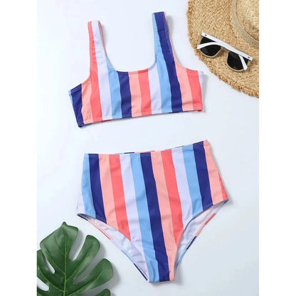 High Waist Bikini Women Swimsuit Push Up Swimwear Woman 2026 Sexy Striped Bikinis Sets Female Bandeau Bathing Suits Beach Wear
