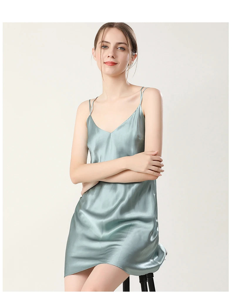 100% Real Silk Pajamas for Women Summer Two-Piece Set Sexy Cami Nightgown & Robe Set Mulberry Silk Sleepwear Autumn Winter