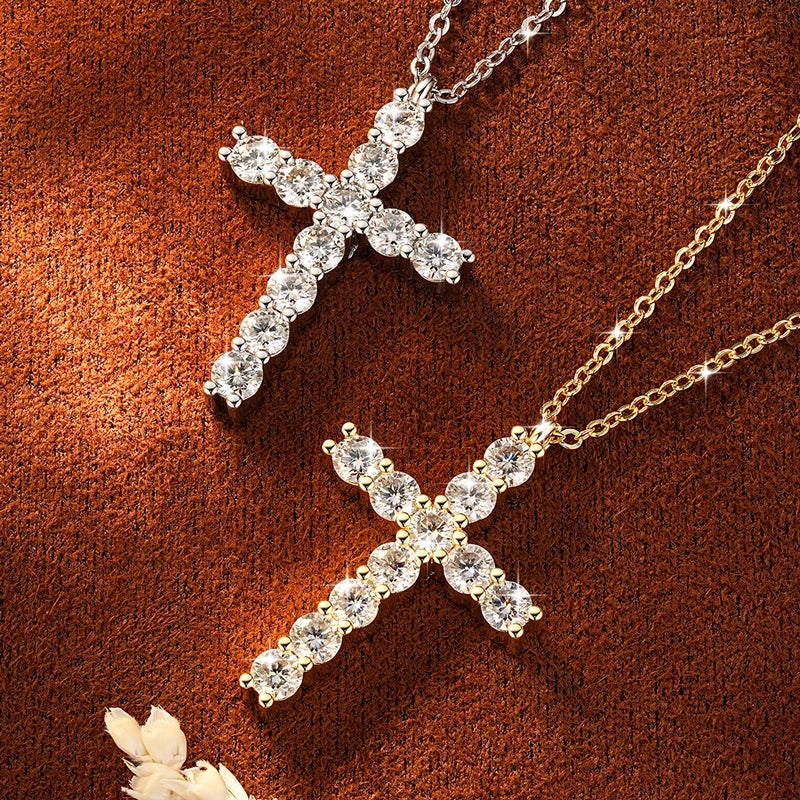 Rrjzz D-Color Moissanite Cross Pendant Necklace for Women VVS1 GRA Lab Imitation Diamond Dainty Necklace Faith Jewelry Gifts