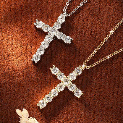 Rrjzz D-Color Moissanite Cross Pendant Necklace for Women VVS1 GRA Lab Imitation Diamond Dainty Necklace Faith Jewelry Gifts
