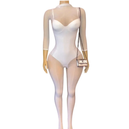 FLARORA Sexy Mesh See Through Jumpsuits and Bodysuits Suits Woman Wild Style Stretchy Skinny Playsuits Party Night Club Overalls