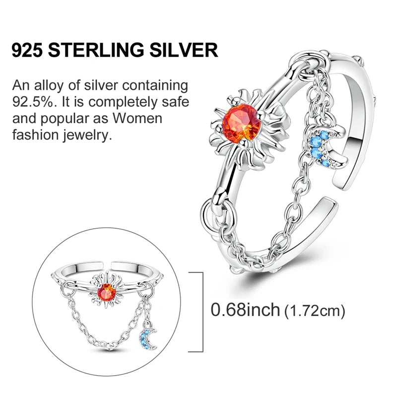 Original 925 Sterling Silver Ring Sun Star Moon Love Bowknot Sunflower Ring For Women Wedding Anniversary Ring Jewelry Gift