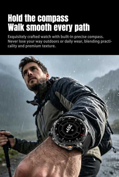 New Military Men's Outdoor Sport Smart Watch 1400mAh Battery BT Call Flashlight IP68 Waterproof 1.7' HD Large Screen Men Watch