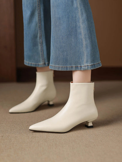Plus Size 34-42 Genuine Leather Pointed Toe Med Heels Zipper Modern Boots Winter Autumn Shoes Concise Elegant Dress Ankle Boots