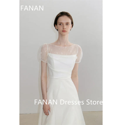 Fanan Korea Boat Neckline Ivory Wedding Dresses  웨딩드레스 Organza Tiered Custom Made Ruched Photoshoot Bride Gowns Plus Size