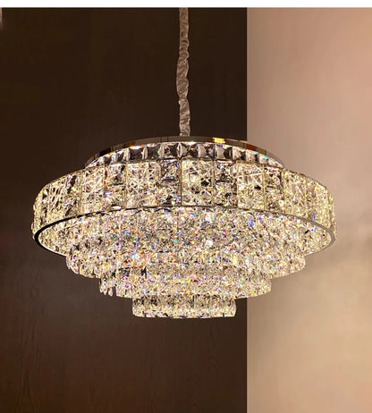 Luxury Glittering Crystal Long Pendant Lights Modern Lustres LED Oval Hanging Lamps for Ceiling Home Decor for Dining Room