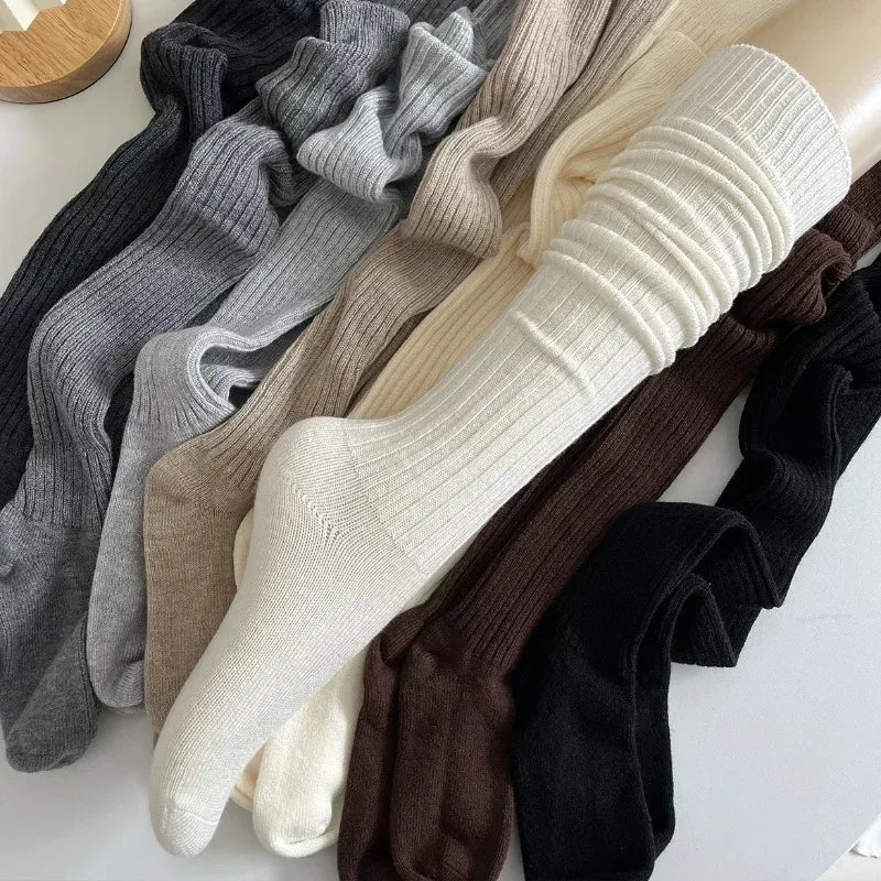 Spring Fall Knee High Stockings for Women White Vertical Stripe Long Socks Fashion Girls JK Skinny Boots Sock Japanese Style