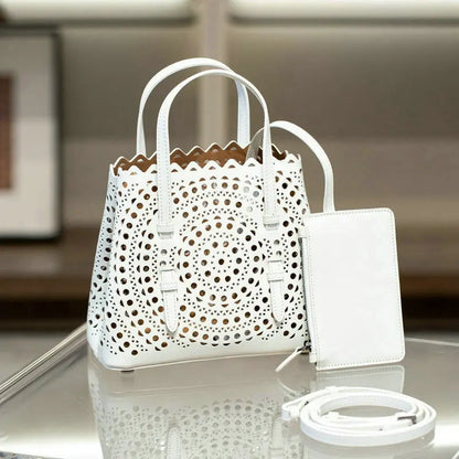 Brand Designer Luxury High Quality Mini Cowhide Shoulder Handbags 2025 Hollow Fashion Large Capacity Genuine Leather Bucket Bag