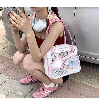 Y2K Japanese Harajuku Ita Bag for Women Cute Shoulder Bag Girls Transparent Itabag Crossbody Bag JK Shoulder Bags Handbags