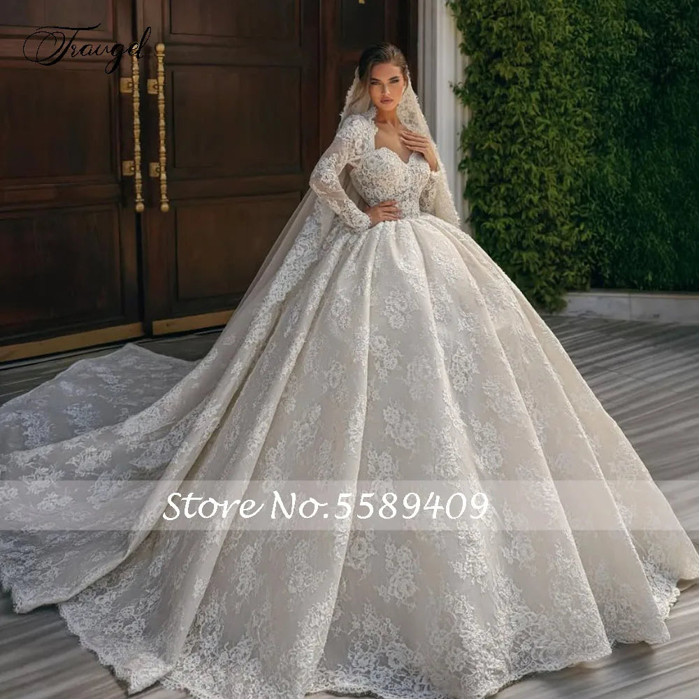 Customized Ball Gown Royal Wedding Dresses Scalloped Off The Shoulder Vestido De Novia Lace Exquisite Chic Robe De Mariee