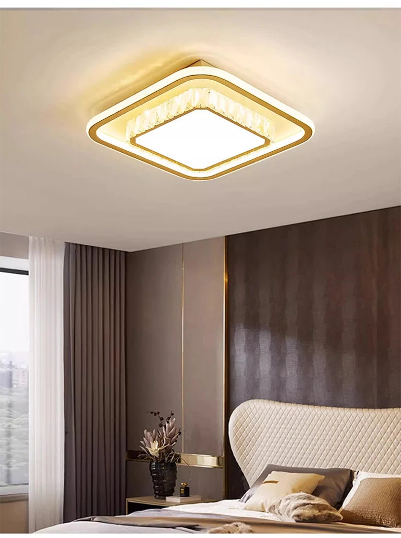 Luxury Living Room Lights Lustre Home Decoration LED Ceiling Lamp Modern Square Acrylic Gold Hall Bedroom Dining Room Fixtures