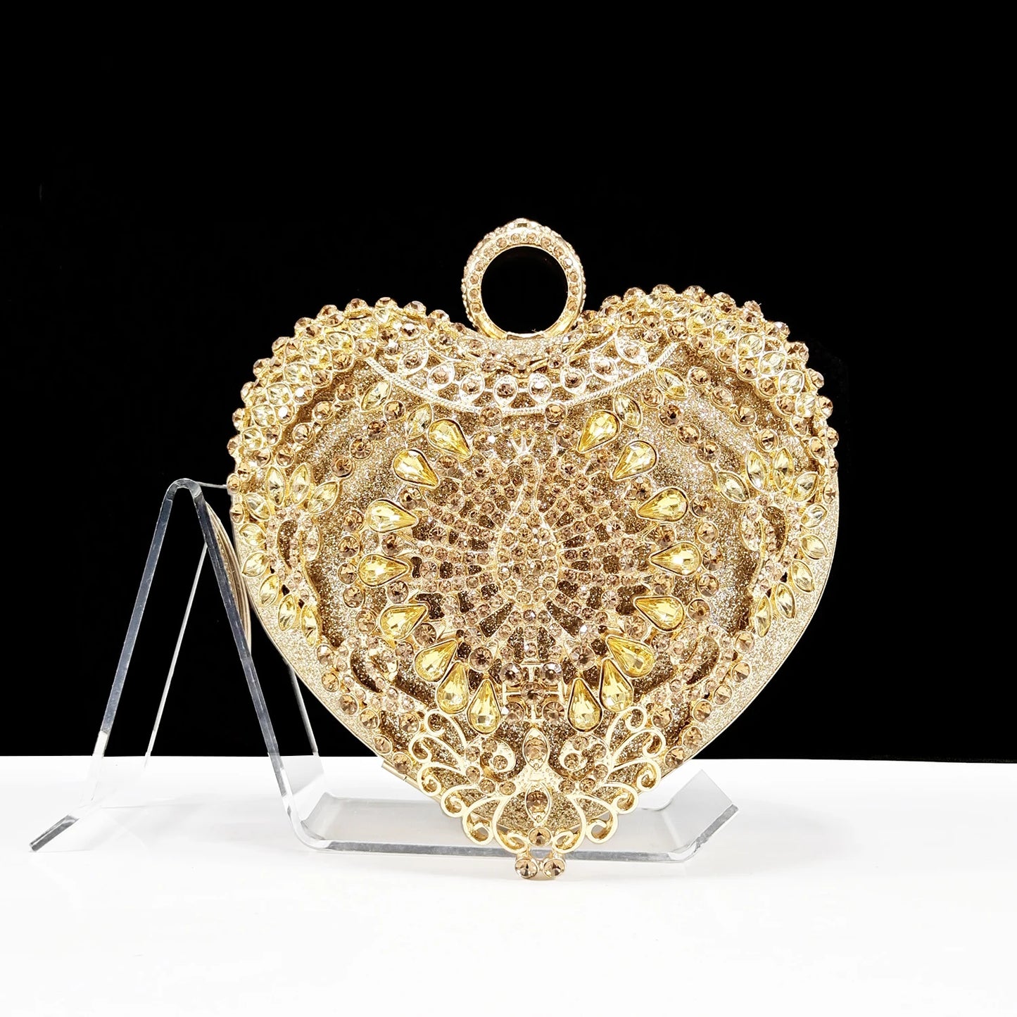 QSGFC Italian Design Rhinestone-encrusted Sex Ladies Shoes And Special Bag High Heels And Heart Shape Gold Mini Bag