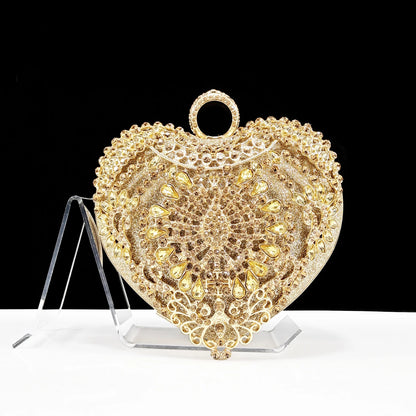 QSGFC Italian Design Rhinestone-encrusted Sex Ladies Shoes And Special Bag High Heels And Heart Shape Gold Mini Bag