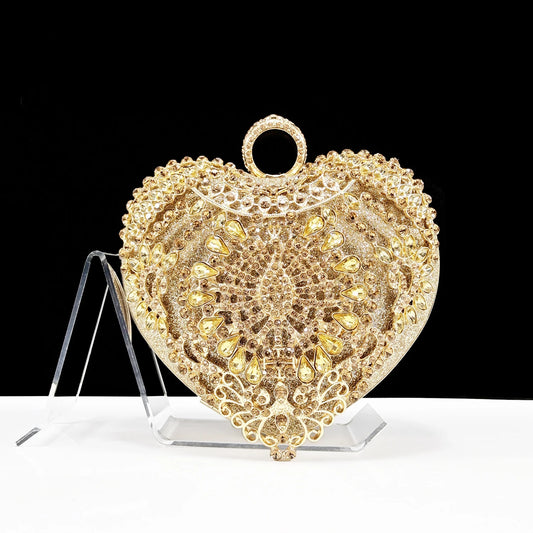 QSGFC Italian Design Rhinestone-encrusted Sex Ladies Shoes And Special Bag High Heels And Heart Shape Gold Mini Bag