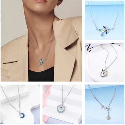 Luxury Necklace 925 Silver Original Sterling Zircon Dragonfly Butterfly Firefly Star Moon Chain Link For Women Wedding Jewelry