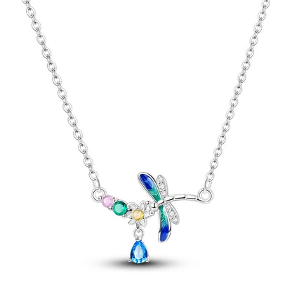 Luxury Necklace 925 Silver Original Sterling Zircon Dragonfly Butterfly Firefly Star Moon Chain Link For Women Wedding Jewelry